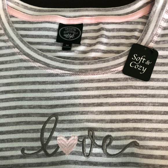 LAURA ASHLEY 2 Pc Valentine "Love" Gray/Pink Pajamas - Picture 6 of 8